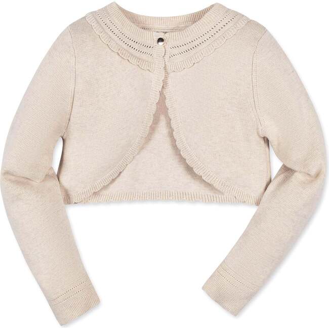 Organic Cropped Special Detail Sweater Cardigan, Light Oatmeal Scallop